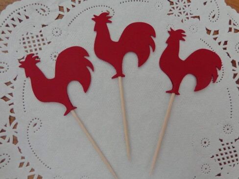 Red Rooster Cupcake Toppers - Farmhouse Rooster (Set of 12) in Saudi Arabia