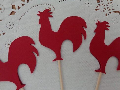 Red Rooster Cupcake Toppers - Farmhouse Rooster (Set of 12) in Saudi Arabia
