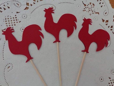 Red Rooster Cupcake Toppers - Farmhouse Rooster (Set of 12) in Saudi Arabia