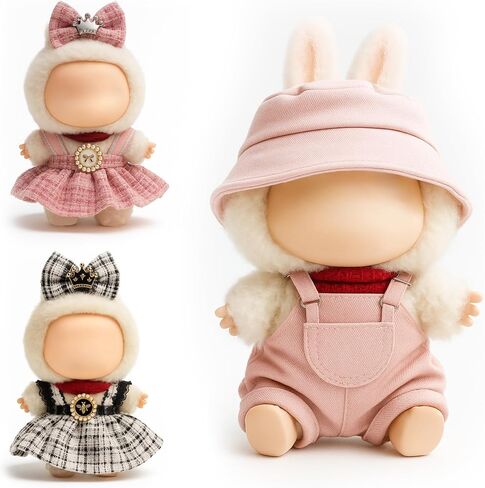 (2-Pack) 17cm Clothes Set, Black Plaid Outfit & Pink Plaid Dress Set, Stylish Doll Clothes with Bow Clip & Unique Metallic Details, Adorable Doll Accessories for 17cm Dolls in Kuwait