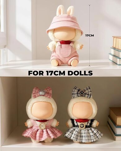 (2-Pack) 17cm Clothes Set, Black Plaid Outfit & Pink Plaid Dress Set, Stylish Doll Clothes with Bow Clip & Unique Metallic Details, Adorable Doll Accessories for 17cm Dolls in Kuwait