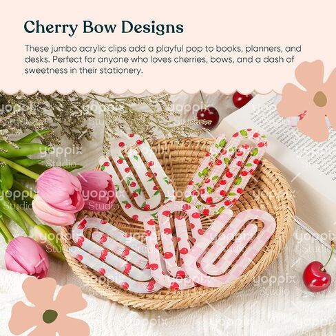 20 Pcs Jumbo Cherry Bow Acrylic Paper Clips Teacher Appreciation Gift Cute Pink Bow Paperclip Design for Office Classroom Bookmark Gift Book Lovers, Back to School Supplies in Saudi Arabia