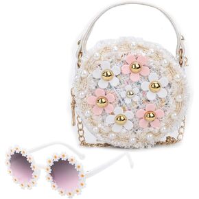 لطيفة طفل صغير فتيات صغيرات جولة كروس مع نظارة شمسية لؤلؤة وزراعة الأميرة على غرار حقيبة يد مع حزمة مربع الهدايا in Kuwait