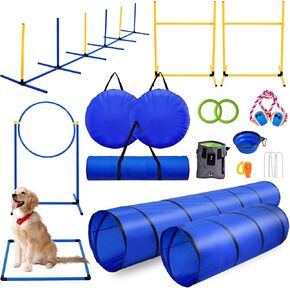 Dog Agility Course Backyard Set,Portable Agility Training Equipment for Dogs, Build Dog Obstacle Course Backyard with 9.8ft Dog Tunnel, Weave Poles, Hoop Jumps, Collapsibly Water Bowl & More in Saudi Arabia