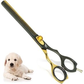 Curved Dog Grooming Scissors – 7.5" Thinning Shears with 34 Teeth, Texturizing Chunkers for Dogs & Cats, 440C Stainless Steel for Professional Groomers and Pet Owners in Saudi Arabia