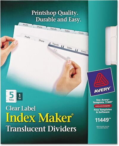 Avery 11449 Index Maker Print & Apply Clear Label Plastic Dividers, 5-Tab, Letter in Saudi Arabia