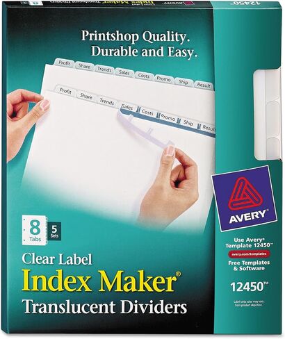 Avery 12450 Maker Maker Dividers ، 8-Tabs/Clear ، خطاب ، 5 مجموعات/PK in Kuwait