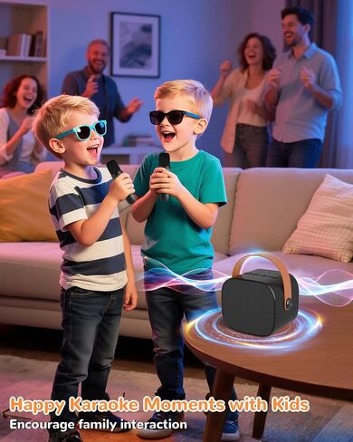 Mini Karaoke Machine for Kids Adults,Portable Bluetooth Karaoke Speaker for Adults Kids with 2 Microphones for 6 7 8 9 10 11 12 Years Old Girls Boys Gifts Toys for Christmas Birthday,Black in Saudi Arabia