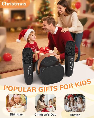 Mini Karaoke Machine for Kids Adults,Portable Bluetooth Karaoke Speaker for Adults Kids with 2 Microphones for 6 7 8 9 10 11 12 Years Old Girls Boys Gifts Toys for Christmas Birthday,Black in Saudi Arabia