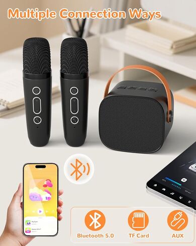 Mini Karaoke Machine for Kids Adults,Portable Bluetooth Karaoke Speaker for Adults Kids with 2 Microphones for 6 7 8 9 10 11 12 Years Old Girls Boys Gifts Toys for Christmas Birthday,Black in Saudi Arabia