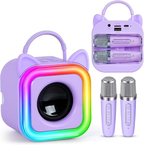 Mini Karaoke Machine للأطفال مع 2 ميكروفونات لاسلكية - هدية Toys للبنين الفتيات الذين تتراوح أعمارهم بين 4 ، 5 ، 6 ، 7 ، 8 ، 9،10،11،12+سنة - عيد الميلاد ، عيد ميلاد ، هدية غناء الحفلات (الأرجواني) in Kuwait