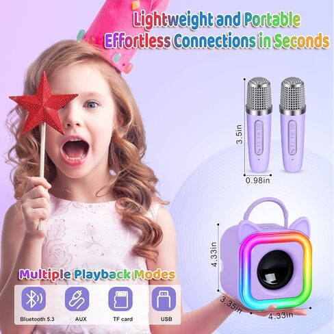 Mini Karaoke Machine للأطفال مع 2 ميكروفونات لاسلكية - هدية Toys للبنين الفتيات الذين تتراوح أعمارهم بين 4 ، 5 ، 6 ، 7 ، 8 ، 9،10،11،12+سنة - عيد الميلاد ، عيد ميلاد ، هدية غناء الحفلات (الأرجواني) in Kuwait