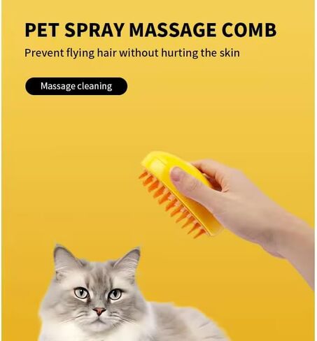 3-in-1 Rechargeable Pet Hair Brush: Massager, Steamy Comb & Self-Cleaning Mist Spray for Cats & Dogs in Saudi Arabia