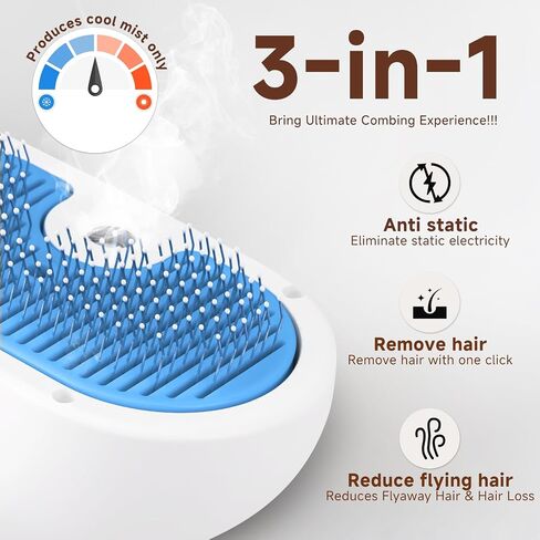 Pet Steam Brush for Dog & Cat - 3-in-1 Steam Grooming Slicker Brush & Undercoat Rake for Shedding - Self Cleaning Spray Comb with Mist for Long & Short Haired Pets - Includes Waterless Shampoo, Blue in Saudi Arabia