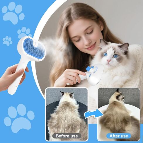 Pet Steam Brush for Dog & Cat - 3-in-1 Steam Grooming Slicker Brush & Undercoat Rake for Shedding - Self Cleaning Spray Comb with Mist for Long & Short Haired Pets - Includes Waterless Shampoo, Blue in Saudi Arabia