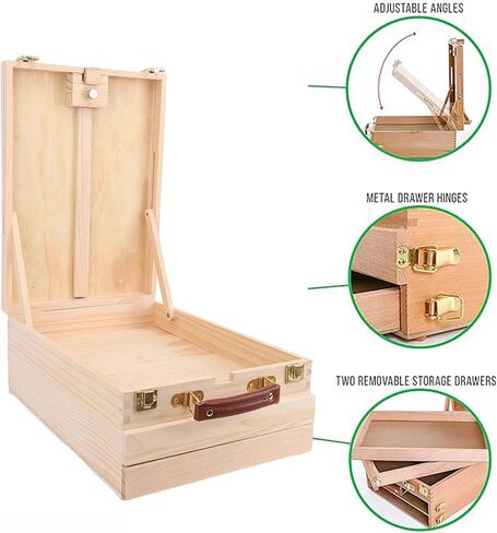AsixxSix Sketchbox Easel ، صندوق سوبس سطح المكتب الخشبي القابل للتعديل مع درجتين لطلاء اللوحة القماش 24 بوصة ، منظم تخزين فني محمول خفيف الوزن للفنون للبالغين in Saudi Arabia