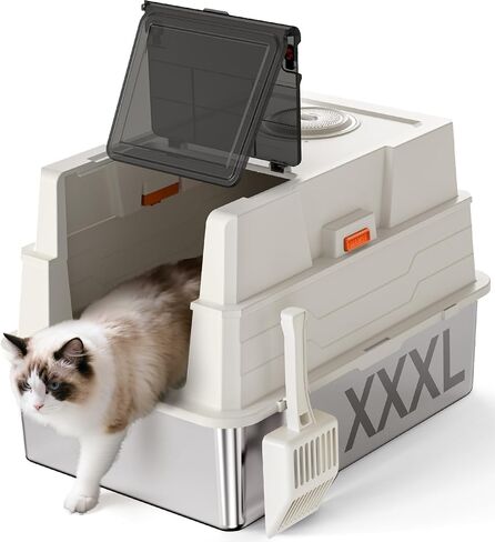 XXXL Stainless Steel Litter Box with Lid,28" L x 20.5" W x 16.5" H Extra Large Cat Litter Box Enclosure for Large and Multi-Cats Families,Non-Sticky, Anti-Leakage, Easy to Clean(Gray) in Saudi Arabia