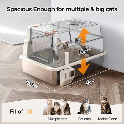 XXXL Stainless Steel Litter Box with Lid,28" L x 20.5" W x 16.5" H Extra Large Cat Litter Box Enclosure for Large and Multi-Cats Families,Non-Sticky, Anti-Leakage, Easy to Clean(Gray) in Saudi Arabia