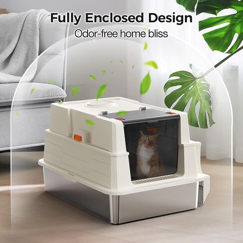 XXXL Stainless Steel Litter Box with Lid,28" L x 20.5" W x 16.5" H Extra Large Cat Litter Box Enclosure for Large and Multi-Cats Families,Non-Sticky, Anti-Leakage, Easy to Clean(Gray) in Saudi Arabia