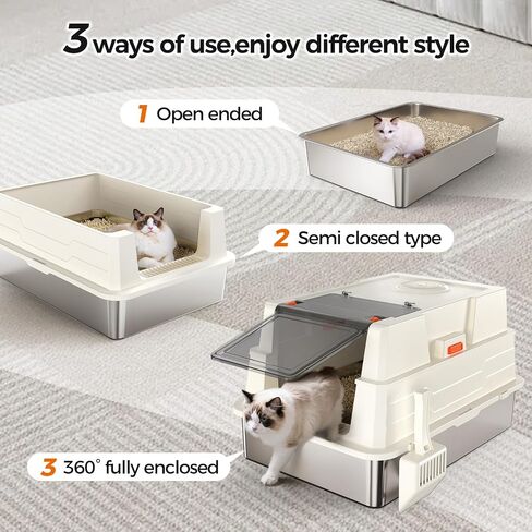 XXXL Stainless Steel Litter Box with Lid,28" L x 20.5" W x 16.5" H Extra Large Cat Litter Box Enclosure for Large and Multi-Cats Families,Non-Sticky, Anti-Leakage, Easy to Clean(Gray) in Saudi Arabia
