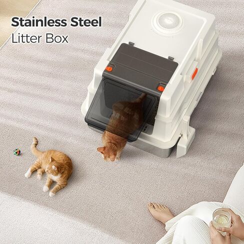 XXXL Stainless Steel Litter Box with Lid,28" L x 20.5" W x 16.5" H Extra Large Cat Litter Box Enclosure for Large and Multi-Cats Families,Non-Sticky, Anti-Leakage, Easy to Clean(Gray) in Saudi Arabia