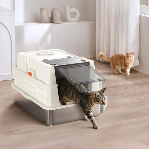 XXXL Stainless Steel Litter Box with Lid,28" L x 20.5" W x 16.5" H Extra Large Cat Litter Box Enclosure for Large and Multi-Cats Families,Non-Sticky, Anti-Leakage, Easy to Clean(Gray) in Saudi Arabia