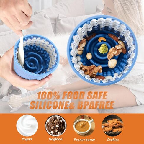 Dog Slow Feeder Bowl, Non-Slip Slow Dog Eating Bowl, Silicone Anti-Choking Treat Dispenser, Easy to Clean & Durable Pet Dish (Small, Dark Blue) in Kuwait