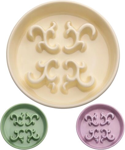 Slow Feeder Dog Bowl, 0.6 Cups Ceramic Dog Food Dish for Fast Eaters Small Breed, Puzzle Bowl for Small Dogs and Cats(Yellow) in Kuwait