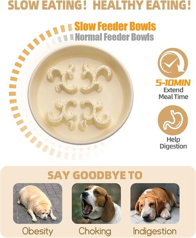 Slow Feeder Dog Bowl, 0.6 Cups Ceramic Dog Food Dish for Fast Eaters Small Breed, Puzzle Bowl for Small Dogs and Cats(Yellow) in Kuwait