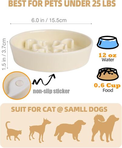 Slow Feeder Dog Bowl, 0.6 Cups Ceramic Dog Food Dish for Fast Eaters Small Breed, Puzzle Bowl for Small Dogs and Cats(Yellow) in Kuwait
