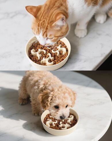 Slow Feeder Dog Bowl, 0.6 Cups Ceramic Dog Food Dish for Fast Eaters Small Breed, Puzzle Bowl for Small Dogs and Cats(Yellow) in Kuwait