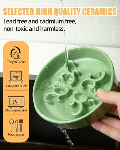 وعاء الكلب البطيء المغذي ، 0.6 كوب طبق طعام الكلب السيراميك لرواد سريع سلالة صغيرة ، وعاء اللغز للكلاب الصغيرة والقطط (الأرجواني الداكن) in Kuwait