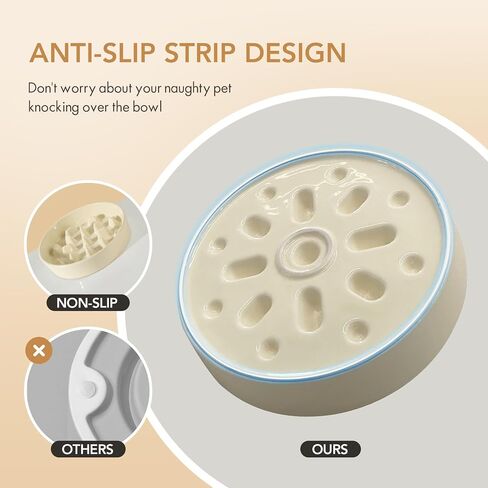 Ceramic Raised Slow Feeder Dog Bowl Set, Elevated 6.1inch Bowl and 7.3inch Slow Pet Food Dish with Wooden Stand for Small and Medium Dog (2 x Beige+ Stand) in Saudi Arabia