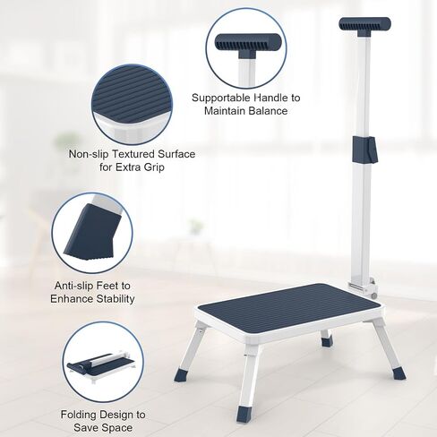 Step Stools with Handle, Stepping Stool for Adults Ederly Seniors Metal Stools with Handrail with Non-Slip Step Platform Metal Stepping Stool in Kitchen, Bathroom, Bedroom, 330 Lbs Capacity in Kuwait