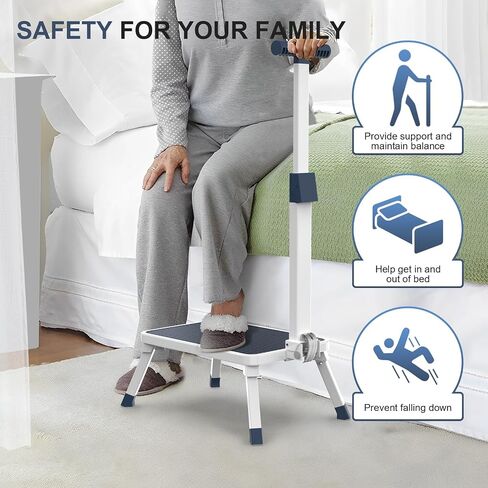 Step Stools with Handle, Stepping Stool for Adults Ederly Seniors Metal Stools with Handrail with Non-Slip Step Platform Metal Stepping Stool in Kitchen, Bathroom, Bedroom, 330 Lbs Capacity in Kuwait