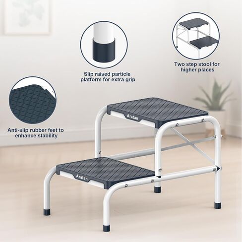 براز خطوة مع مقبض ، البراز المتداخل للبالغين كبار السن كبار السن براز المعادن مع الدرابزين مع منصة خطوة غير انزلاق البراز المعدني في المطبخ ، حمام ، غرفة نوم ، 330 رطل السعة in Kuwait