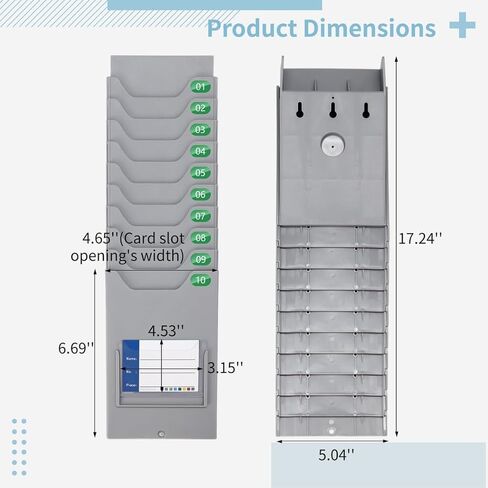10-Compartment Time Card Rack, Wall-Mount Organizer With Adjustable Frame, Includes Number Labels From 01–10 in Saudi Arabia