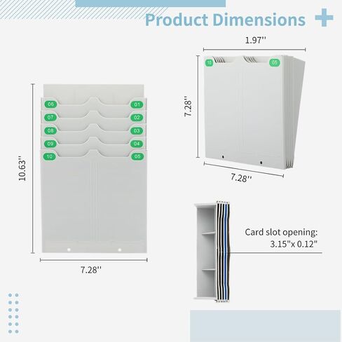 Attendance Card Rack with Number Labels 01-10, 10-Slot Time Card Holder, Retractable Time Card Wall Holder Rack, Simple to Hang in Saudi Arabia