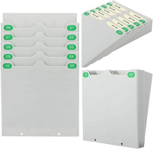 Retractable 10-Slot Time Card Rack with Numbered Labels 01-10, Wall-Mounted Holder for Easy Time Tracking in Saudi Arabia