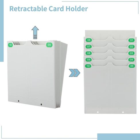 Retractable 10-Slot Time Card Rack with Numbered Labels 01-10, Wall-Mounted Holder for Easy Time Tracking in Saudi Arabia