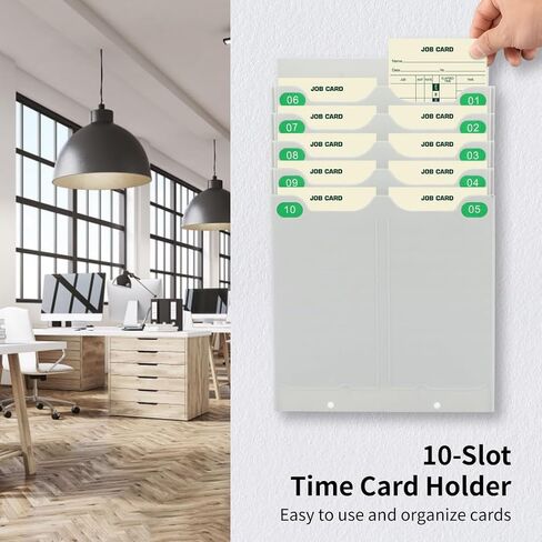 Retractable 10-Slot Time Card Rack with Numbered Labels 01-10, Wall-Mounted Holder for Easy Time Tracking in Saudi Arabia