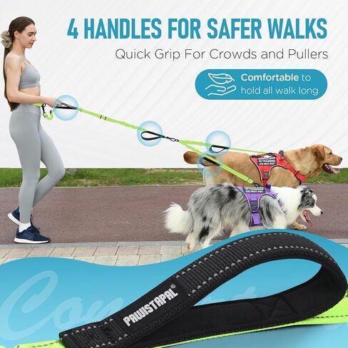 Heavy Duty Hands Free Double Dog Leash for Large Medium Breeds, 6-8ft Reflective Strong Nylon Bungee Leash with No-Tangle Design, Wide Waist Belt, 4 Padded Handles in Saudi Arabia