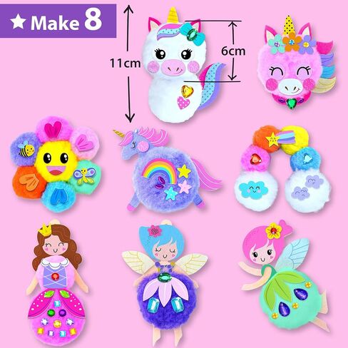 KRAFUN Easy Pom Pom Craft Kit for Girls, 8 Cute Crafts (Unicorn, Fairies), Felt Stickers, Instructions, Creative DIY Set, Adorable Educational Toy in Kuwait
