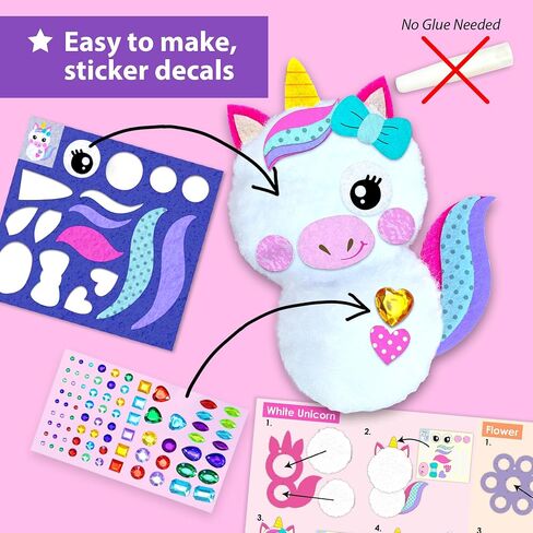 KRAFUN Easy Pom Pom Craft Kit for Girls, 8 Cute Crafts (Unicorn, Fairies), Felt Stickers, Instructions, Creative DIY Set, Adorable Educational Toy in Kuwait
