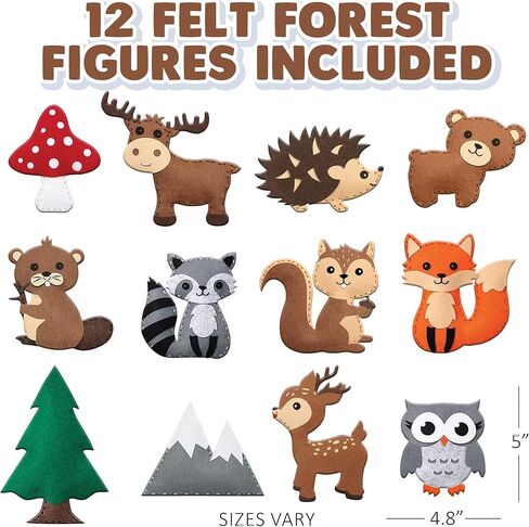 ArtCreativity Kids Woodland Animal Felt Sewing Kit, Stuffed Animal Sewing Craft Kit with 12 Characters, 6 Child-Friendly Needles, 7 Thread Bundles, 1 Bag of Stuffing & Scissors, Kids Sewing Kit 4-12 in Kuwait
