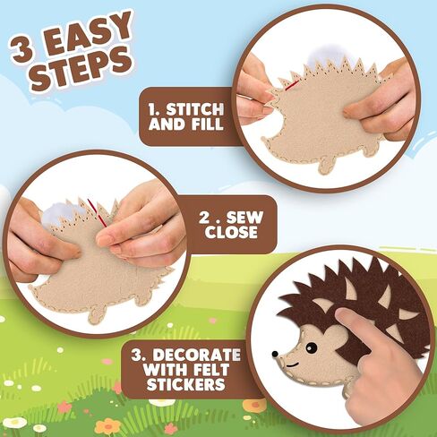 ArtCreativity Kids Woodland Animal Felt Sewing Kit, Stuffed Animal Sewing Craft Kit with 12 Characters, 6 Child-Friendly Needles, 7 Thread Bundles, 1 Bag of Stuffing & Scissors, Kids Sewing Kit 4-12 in Kuwait