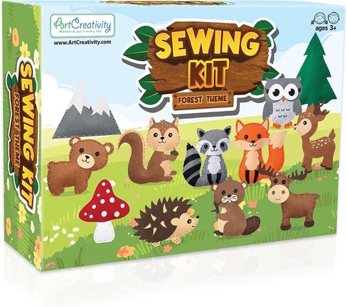 ArtCreativity Kids Woodland Animal Felt Sewing Kit, Stuffed Animal Sewing Craft Kit with 12 Characters, 6 Child-Friendly Needles, 7 Thread Bundles, 1 Bag of Stuffing & Scissors, Kids Sewing Kit 4-12 in Kuwait