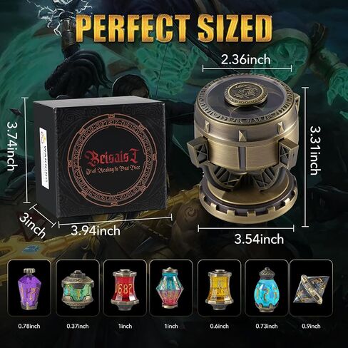 2025 DND DICE Set Alchemist’s Metallic Elixir Metal Dice Set-7 قطع مجموعة DICE COLLECTION RPG MTG في مربع DICE CASER CASER من D&D ، أو الخيال العلمي ، أو الحرب ، أو الجريمة MTG RPG Tabletop Games (Bronze) in Saudi Arabia