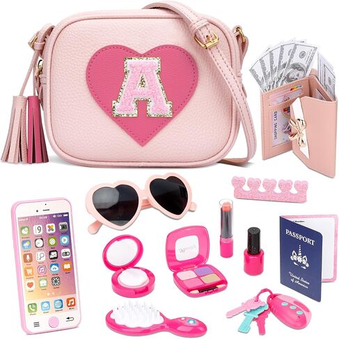 CBEE Little Girls Pretend Play Purse for 3-6 Years Old, Kids Toy Set with Crossbody Bag, Wallet, Makeup, Phone,Keys, Birthday for 3.4.5.6 Year Old Toddler (M) in Kuwait