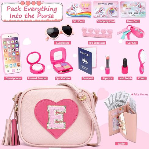 CBEE Little Girls Pretend Play Purse for 3-6 Years Old, Kids Toy Set with Crossbody Bag, Wallet, Makeup, Phone,Keys, Birthday for 3.4.5.6 Year Old Toddler (M) in Kuwait